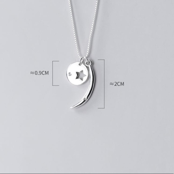 NEW 925 Sterling Silver Star Moon Pendant Necklace - Picture 3 of 4